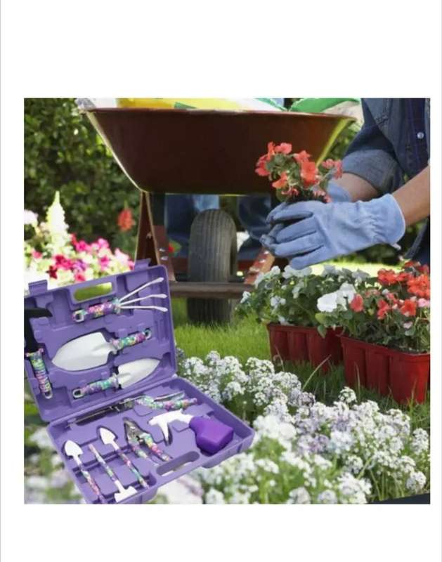 XF0900 Gardening Hand Tools With Purple Floral Print 10 Pieces