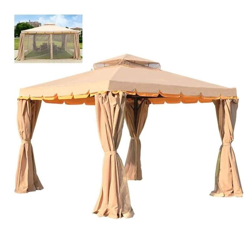 Outdoor Gazebo with Mosquito Netting and Double Vented Roof