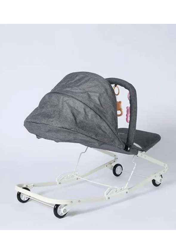 Baby Coral Rocker with Hanging Toys and Spinning Wheels Rocker Chair (Grey)
