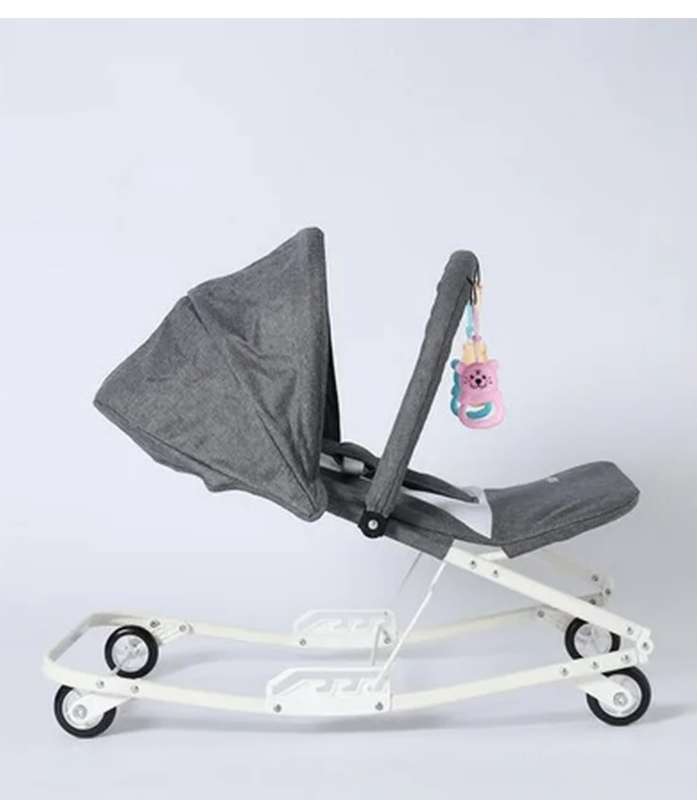 Baby Coral Rocker with Hanging Toys and Spinning Wheels Rocker Chair (Grey)