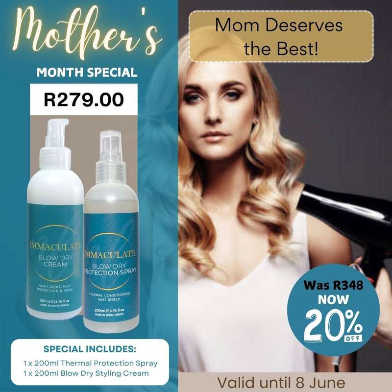 Mother's Month special with 1x 200ml Thermal Protection Spray and 1x 200ml Blow Dry Styling Cream