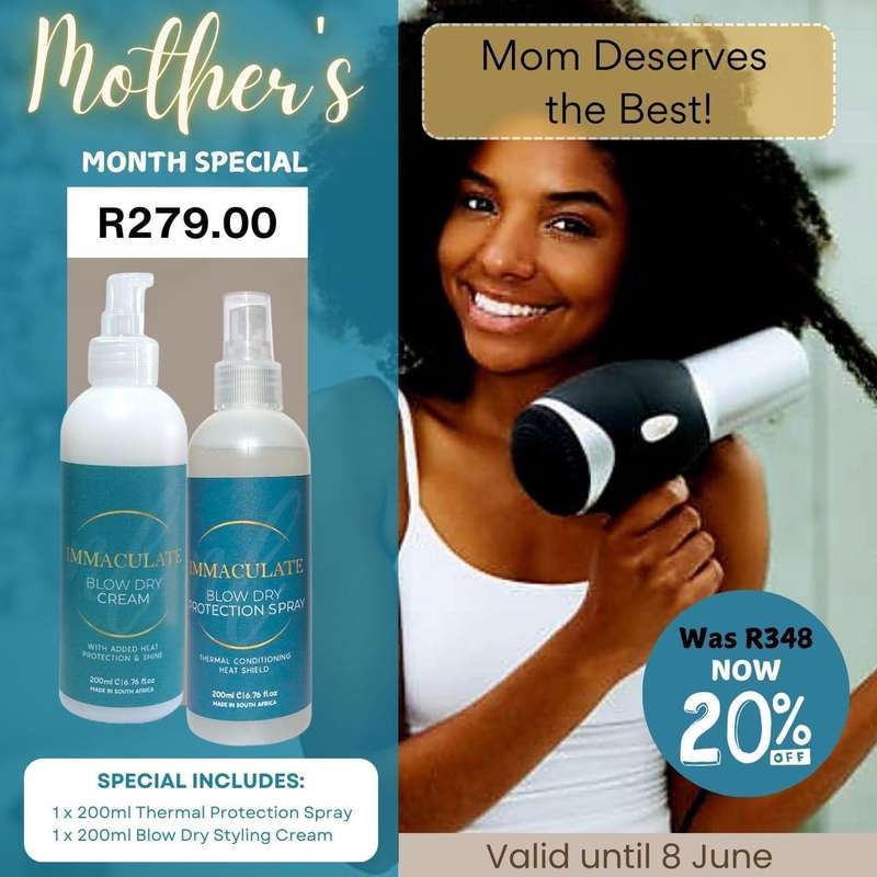 Mother's Month special with 1x 200ml Thermal Protection Spray and 1x 200ml Blow Dry Styling Cream