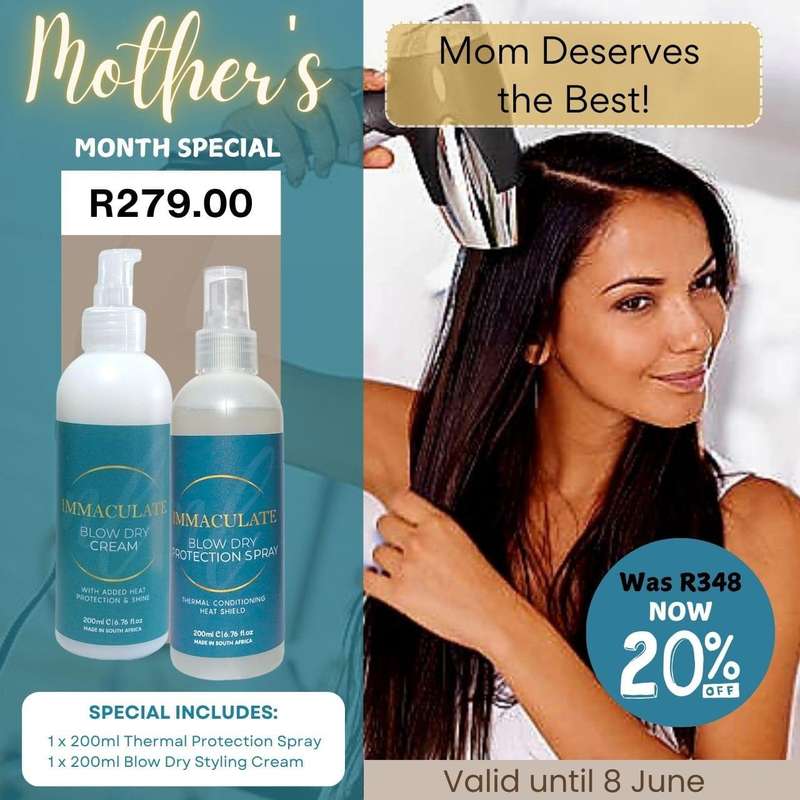 Mother's Month special with 1x 200ml Thermal Protection Spray and 1x 200ml Blow Dry Styling Cream