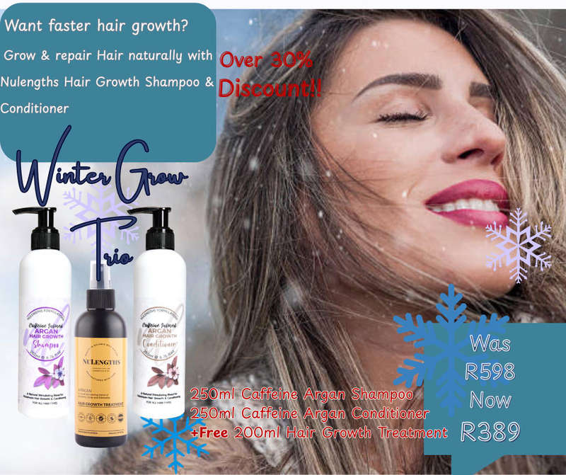 Hair Growth Trio. Nulengths Caffeine Argan Shampoo & Conditioner + Free Hair Growth Treatment