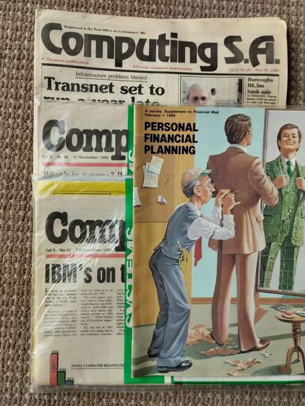 Old Vintage Newspapers Computing SA 1986 and Supplement to the financial mail 1985