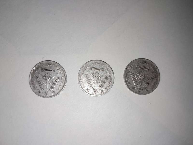 South Africa 3 Pence 1940, 1944 & 1946 Coin (Three coins in total)