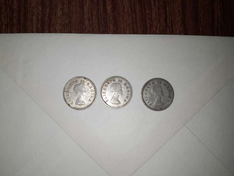 South Africa 3 Pence 1955, 1956 & 1959 Coin (Three coins in total)