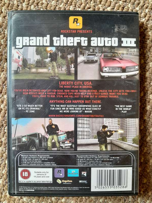 Grand Theft Auto 3 (Rockstar GTA 3) - PC Game PC CD-Rom