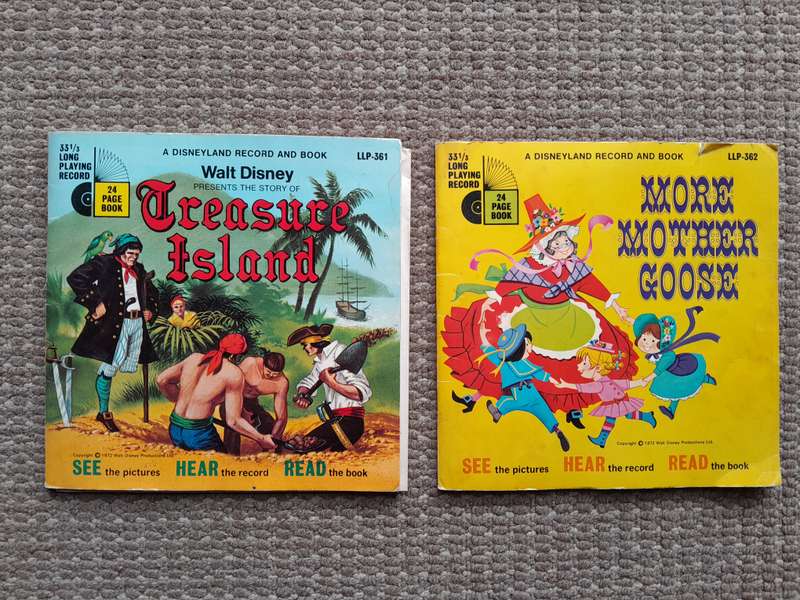 Walt Disney - Disneyland Record and Book Bundle - Treasure Island & More Mother Goose LPs