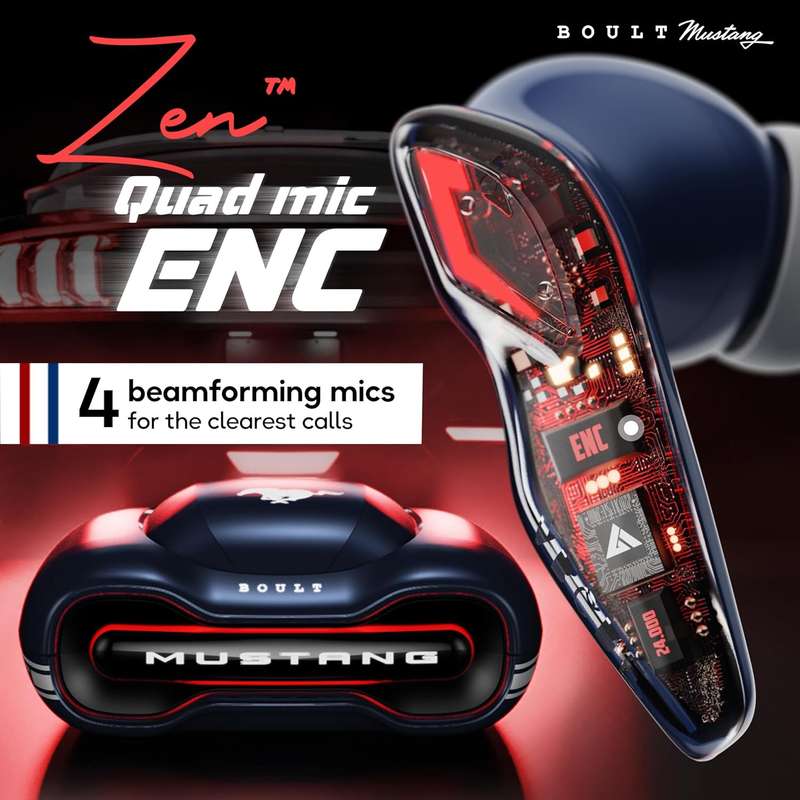 Boult Mustang Torq with 50 Hrs Battery, App Support, 4 Mic ENC, Breathable LEDs, 5.4v Bluetooth