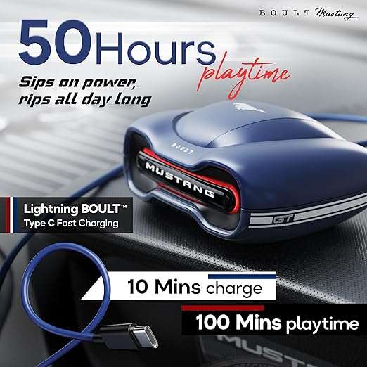 Boult Mustang Torq with 50 Hrs Battery, App Support, 4 Mic ENC, Breathable LEDs, 5.4v Bluetooth