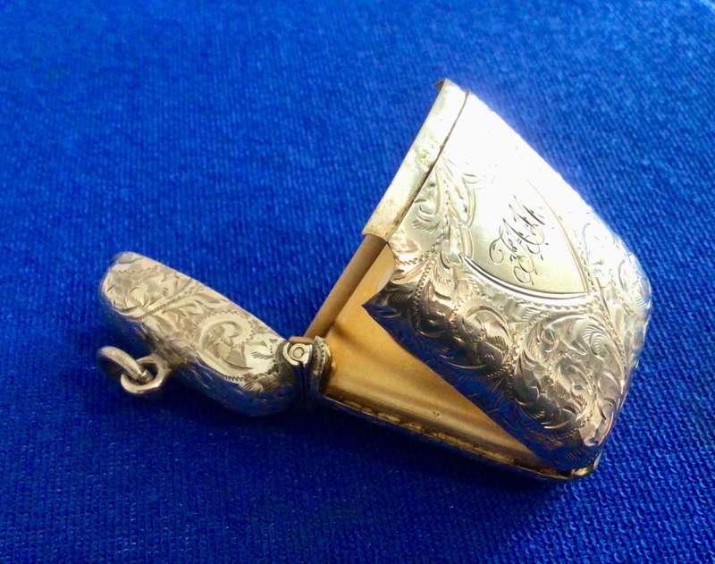 Rare Sterling Silver Antique Vesta Case With Hidden Photo Frame