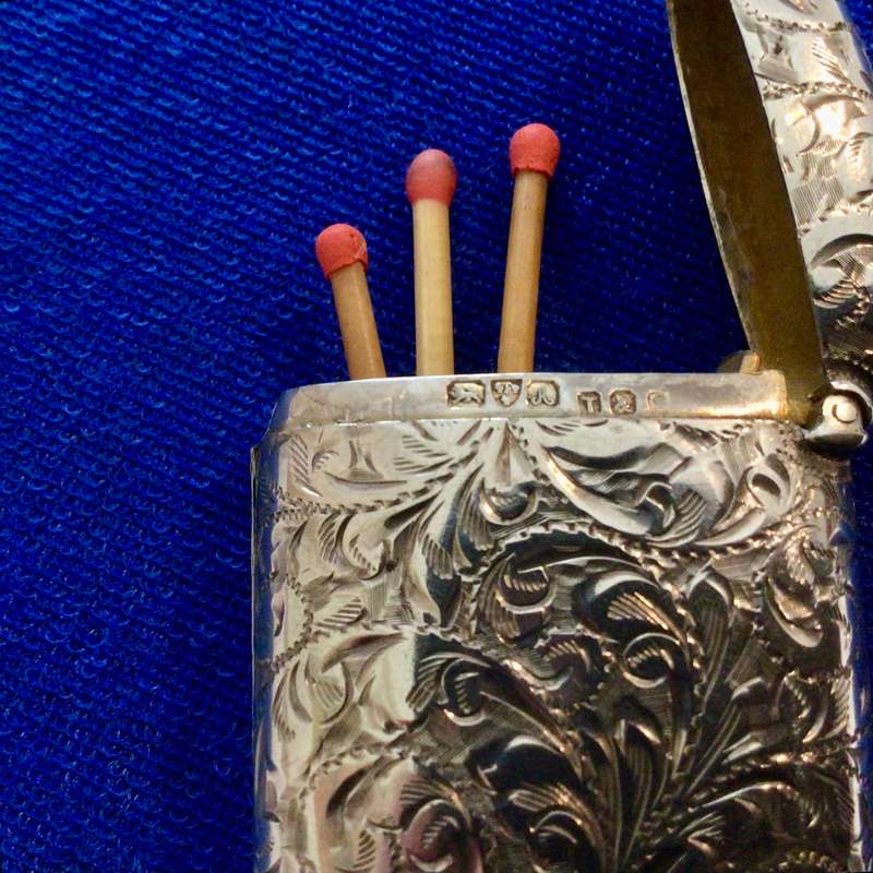 Rare Sterling Silver Antique Vesta Case With Hidden Photo Frame