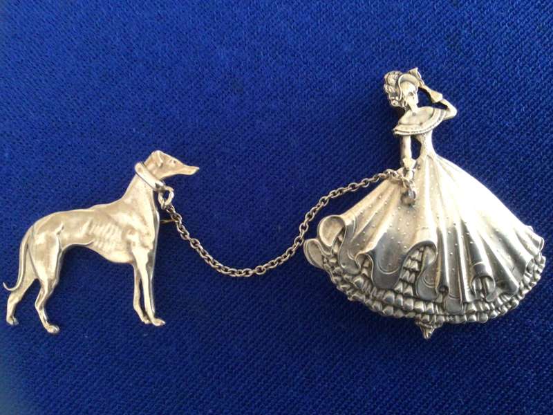 Rare CANDIDA Sterling Silver Lady and Dog Double Brooch!