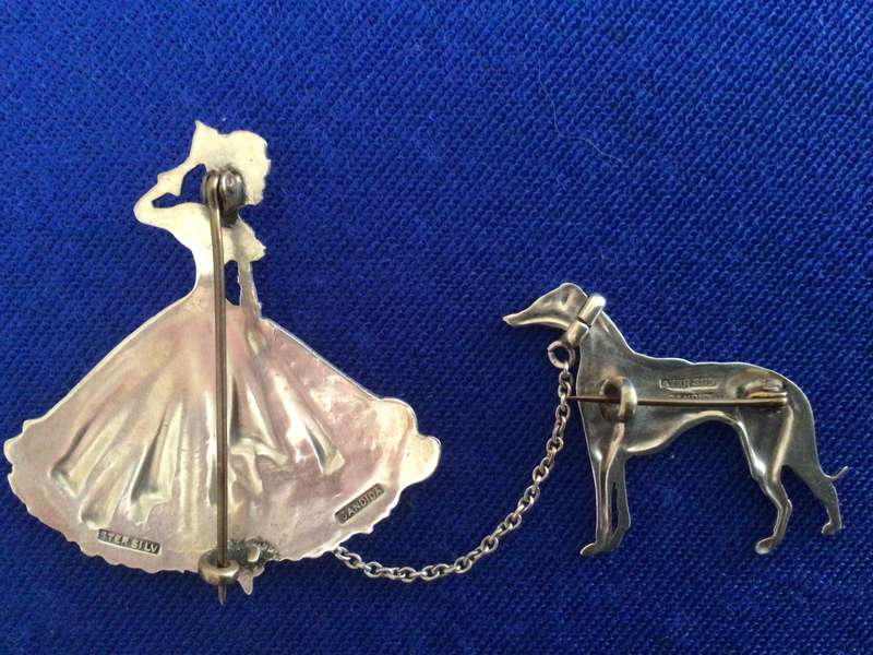 Rare CANDIDA Sterling Silver Lady and Dog Double Brooch!