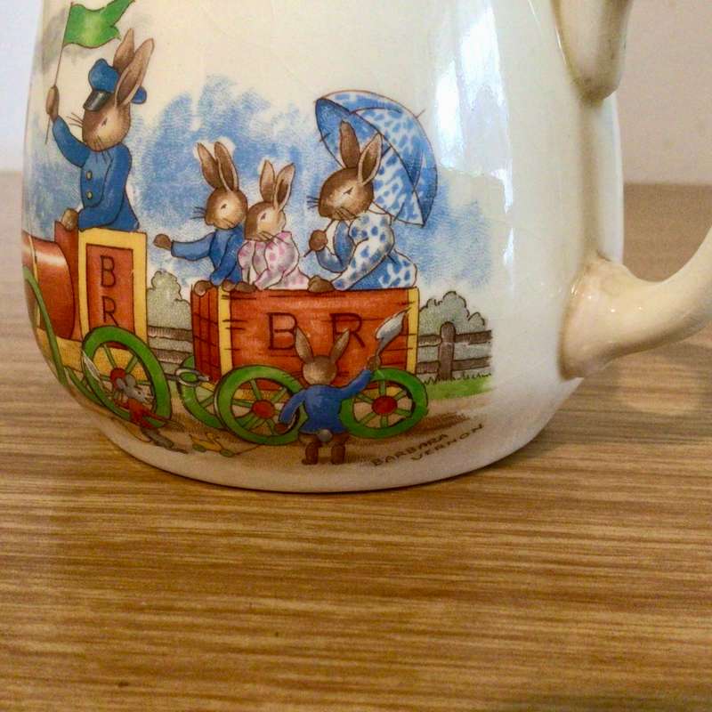 WOW Vintage Signed Royal Doulton Bunnykins Mug Train Scene!