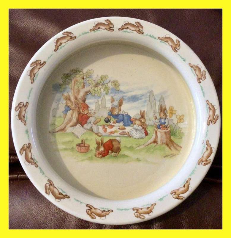 Signed Large Royal Doulton Bunnykins Picnic Scene Bowl!
