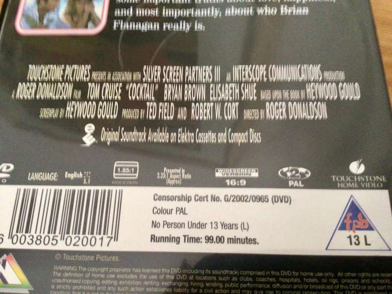 COCKTAIL movie DVD starring Tom Cruise Elisabeth Shue Bryan Brown