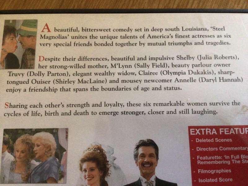 STEEL MAGNOLIAS movie DVD starring Dolly Parton, Julia Roberts, Sally Field