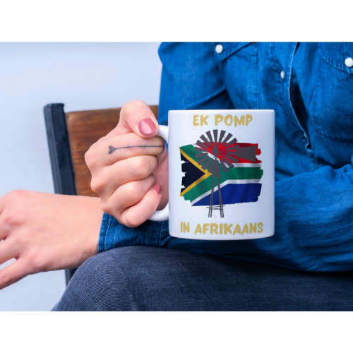 Printed White Ceramic Mug: Ek pomp in Afrikaans