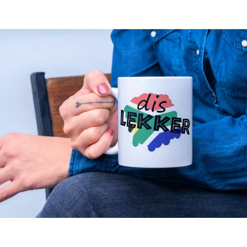 Printed White Ceramic Mug: Dis Lekker