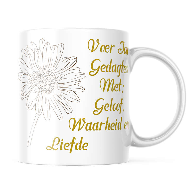 Printed White Ceramic Mug: Geloof, Waarheid en Liefde