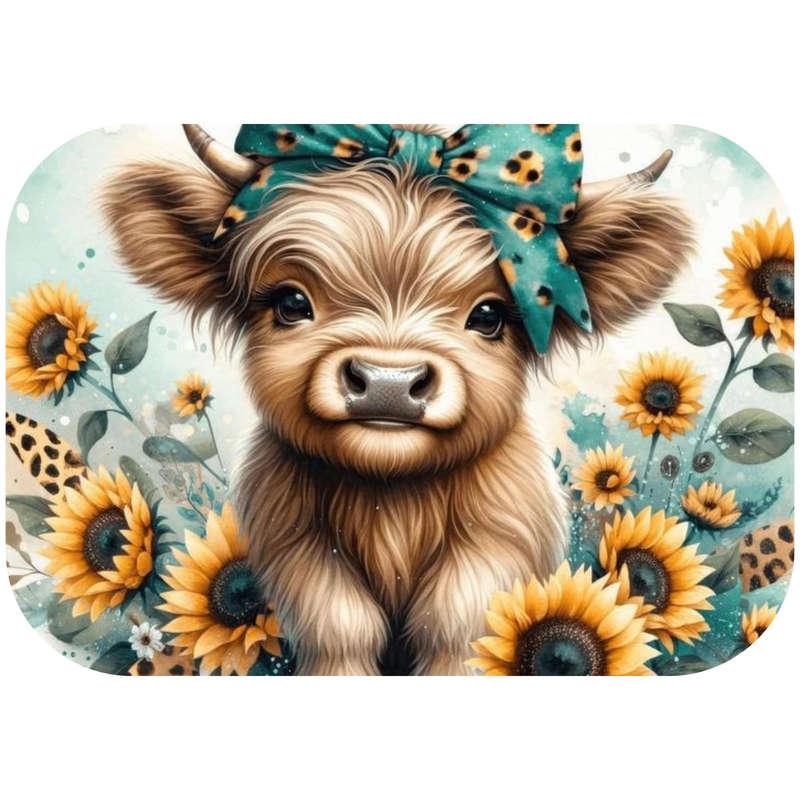 Printed Mouse Pad: Highland Calf Sunflower