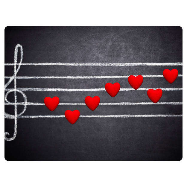 Printed Mouse Pad: Music Staff with Hearts