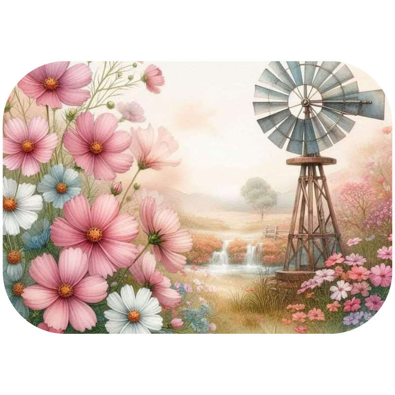 Printed Mouse Pad: Windmill Flower Field