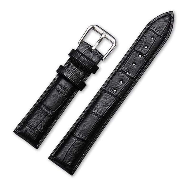 Leather Watch Strap Crocodile-Embossed Black