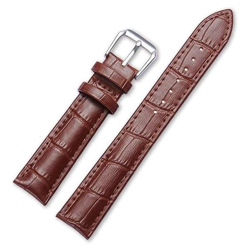 Leather Watch Strap Crocodile-Embossed Brown