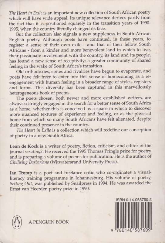 The heart in exile: South African Poetry in English, 1990 -1995
