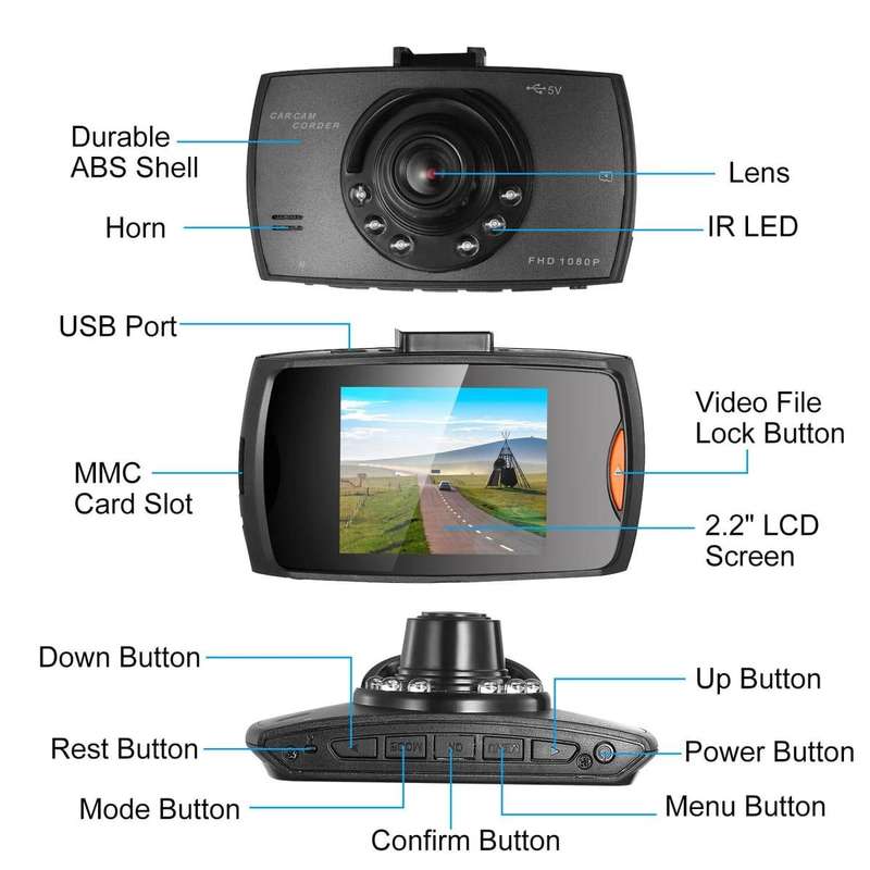 1080P HD Car DVR Dash Camera Font Driving Camera Video Recorder Cam Night Vision