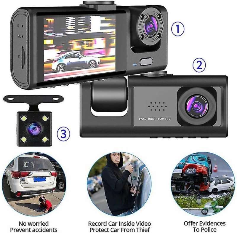 HD 1080P Dual Dash Cam Front Inside Car Camera DVR Recorder IR Night Vision