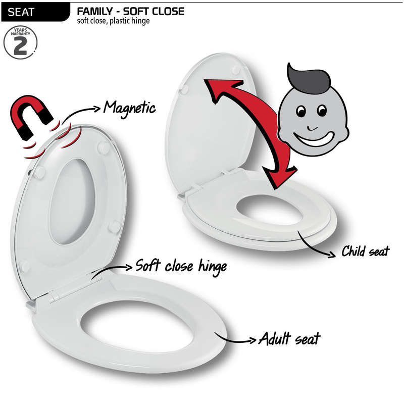 Wirquin Family Toilet Seat  Magnetic Soft-Close with Built-In Toddler Potty Seat
