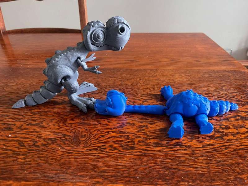 3D Printed Dinosaur Bundle  1x Gray T-Rex & 1x Blue Longneck  Articulated Models