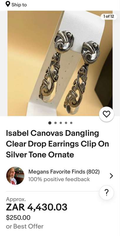 Isabel Canovas Dangling Clear Drop Earrings Clip On Silver Tone Ornate