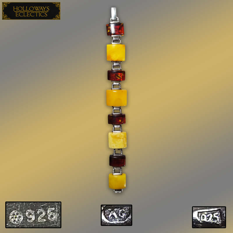 Vintage Natural Baltic Amber And 925 Sterling Silver Bracelet