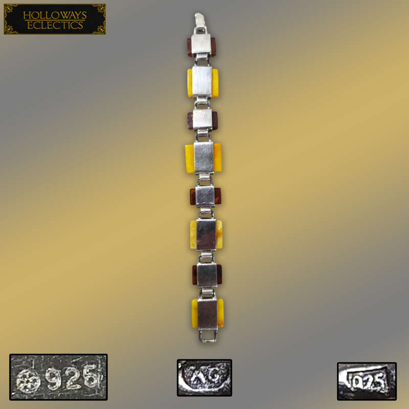Vintage Natural Baltic Amber And 925 Sterling Silver Bracelet