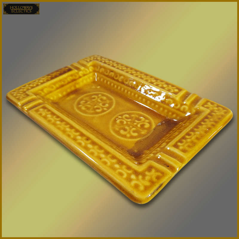 Vintage Amber Ceramic And Glass Ashtray