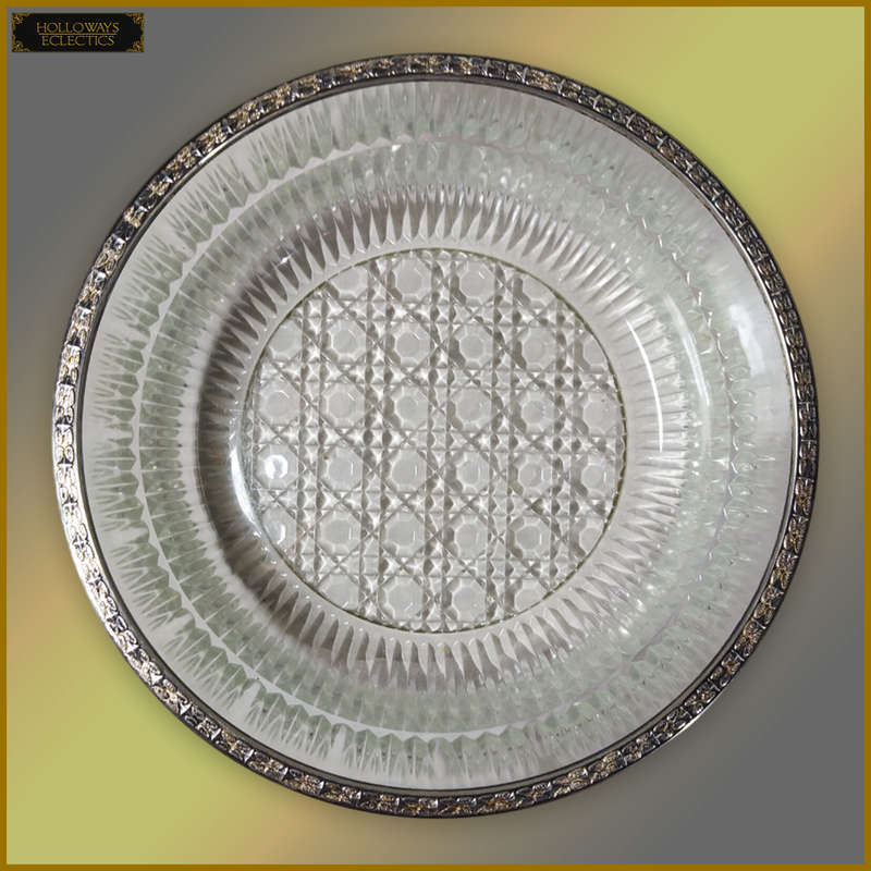 Vintage Monall Crystal Salad Bowl With Silver Plated Trim