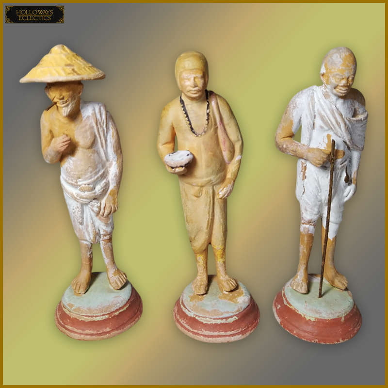 Vintage Handmade Clay Chinese Statues