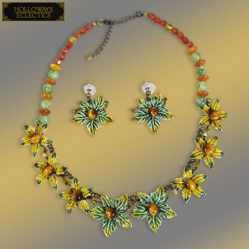 Vintage Enamel Necklace And Earrings