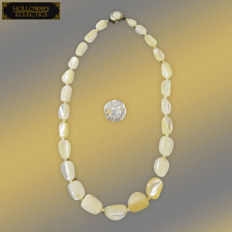 Vintage Mother Of Pearl Necklace And Brooch