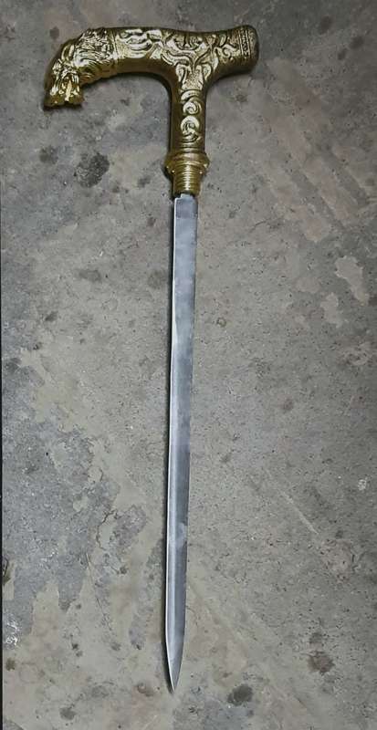 VINTAGE STEEL AND BRASS WALKING CANE WITH HIDDEN BLADE