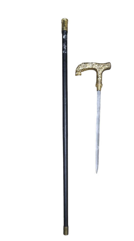 VINTAGE STEEL AND BRASS WALKING CANE WITH HIDDEN BLADE