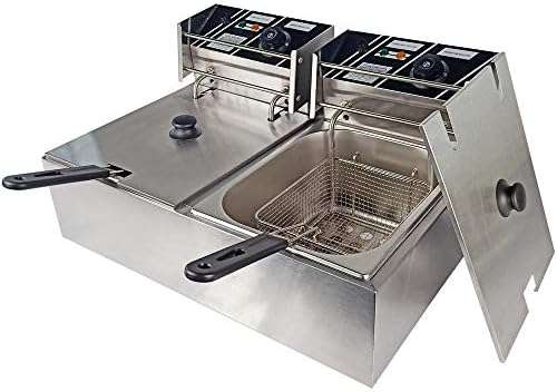 Double Tank Deep Fat Fryer Stainless Steel Chip Fryer Countertop 6Lx2 5000W