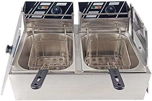 Double Tank Deep Fat Fryer Stainless Steel Chip Fryer Countertop 6Lx2 5000W