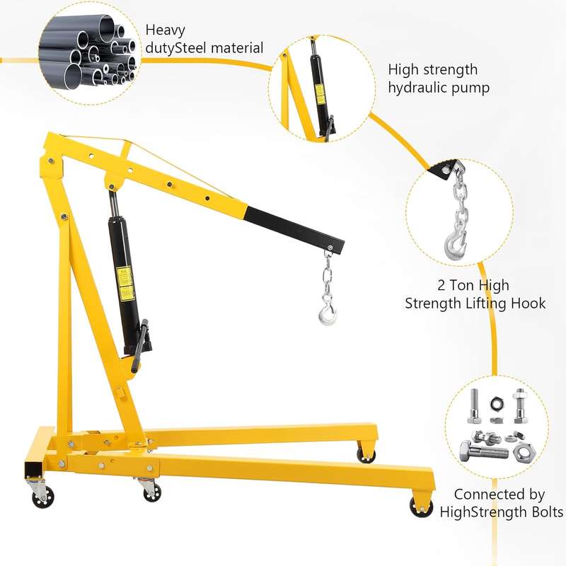 2Ton Folding Engine Crane Engine Hoist Cherry Picker 4400LB Heavy Duty Steel Lift Garage