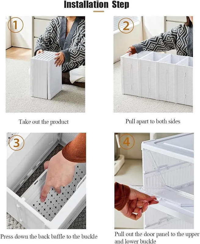 Homecloud Drop Front Foldable Shoe Organizer Collapsible Shoe Rack, Clear-Door Design For Effortless